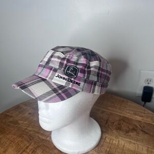 John Deere Pink & Gray Plaid Military-Style Cap